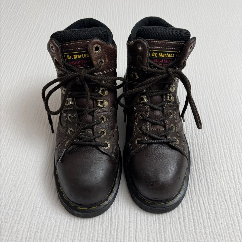 Dr. Martens DMs Industrial Steel Toe Boots 8M 9W Work Safety Brown Leather Rare